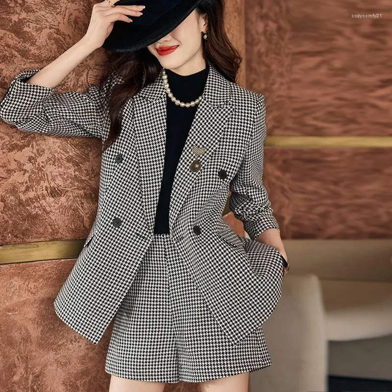 Ternos femininos 2024 coreano outono formal senhoras de alta qualidade preto blazer mulheres negócios trabalho wear escritório uniforme jaqueta inverno azul casaco