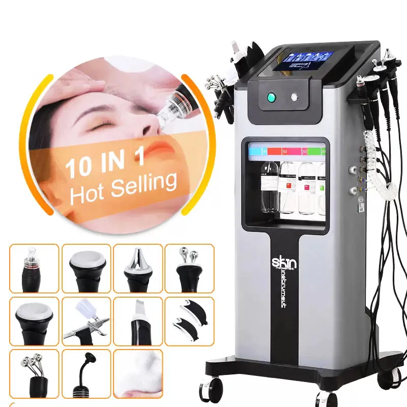 10 I 1 Microdermabrasion Hydra Facial Machine Aqua Peeling Face Care Skin Feep Cleaning Black Head Borttagning