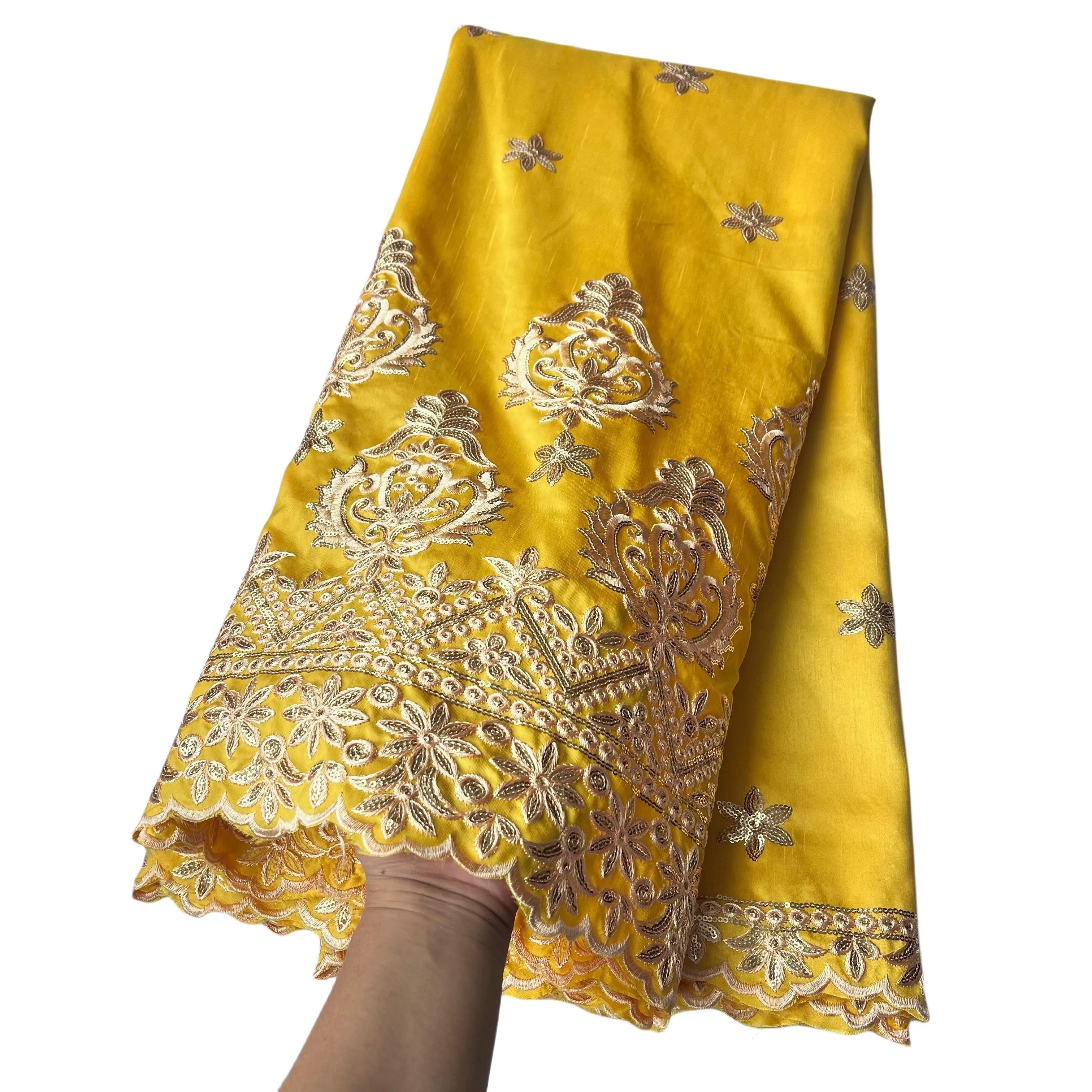 Dernières femmes africaines George dentelle tissu broderie dame soie robe florale couture artisanat 2023 haute qualité 5 mètres jaune Textile Costumes nigérian femme robe YQ-5028
