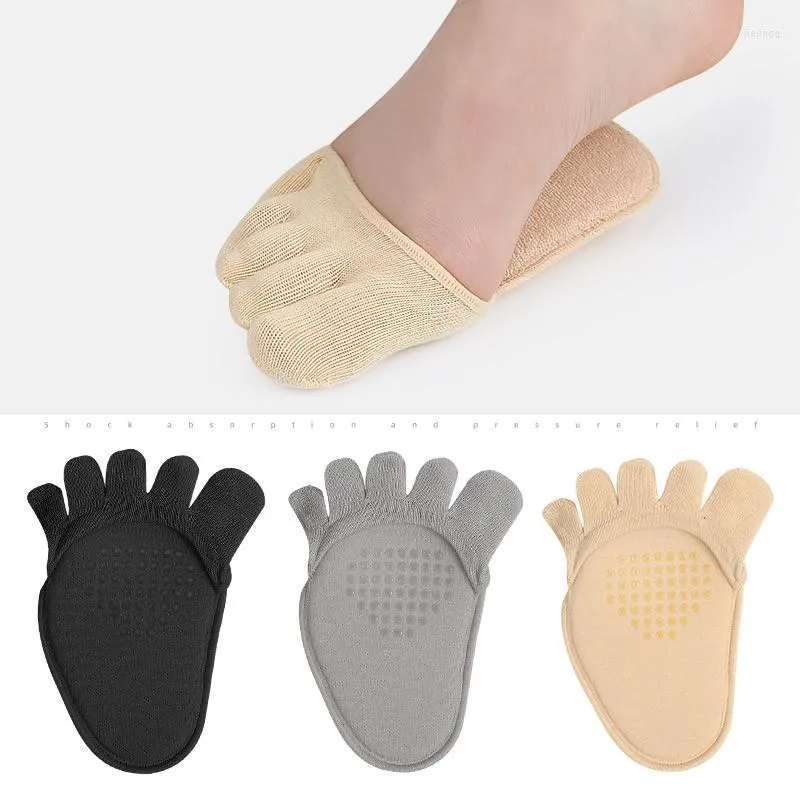 Chaussettes d'été à cinq doigts pour hommes et femmes, 1 paire, séparateur d'orteils, soins des pieds respirants, demi-semelles invisibles, Sokken en coton avec Silicone