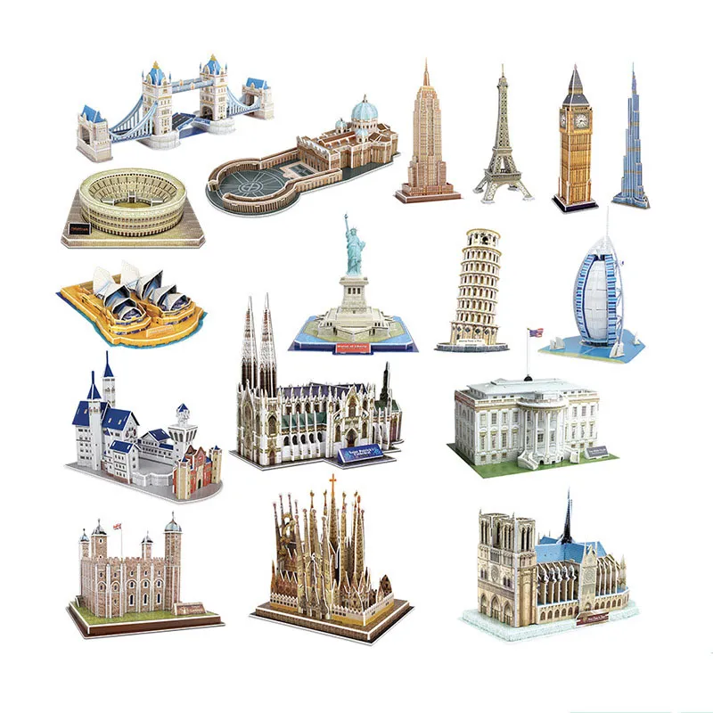 Puzzle 3D, modèle d'attraction touristique, construction du monde, jouet pour enfants, bricolage