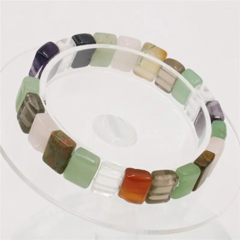 Bracciale Strand di alta qualità per donna 10 14mm Mix-stone Ametista naturale Cristallo di quarzo Smeraldi Occhi di tigre Perline Gioielli 7,5 pollici B1689