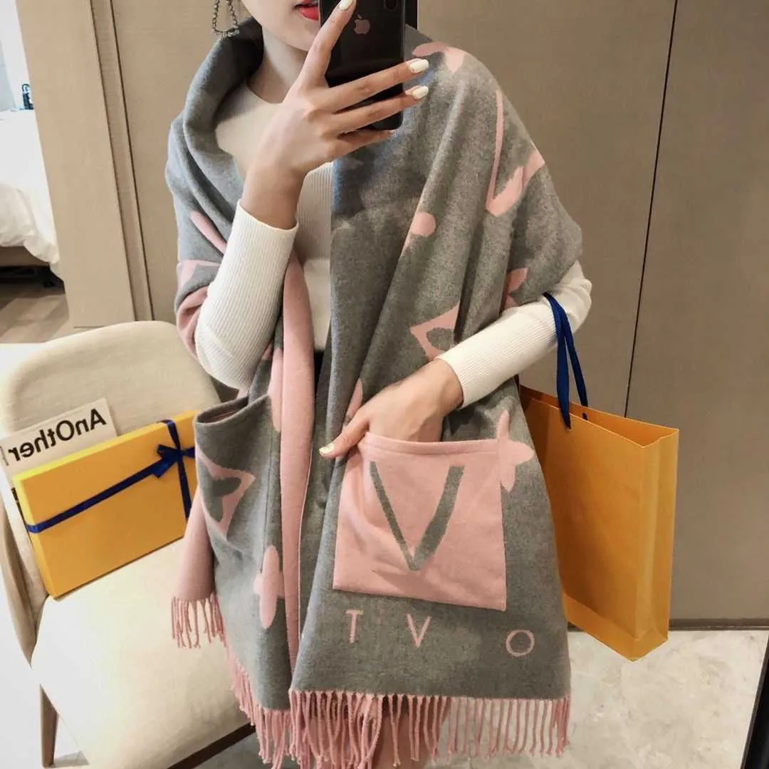 16% rabatt på halsduk 2023 New Women's Cashmere Scarf Fashion Foreign Trade Shawl Dual Purpose Pocket Double Sided Jacquard Warm Neck Pastoral