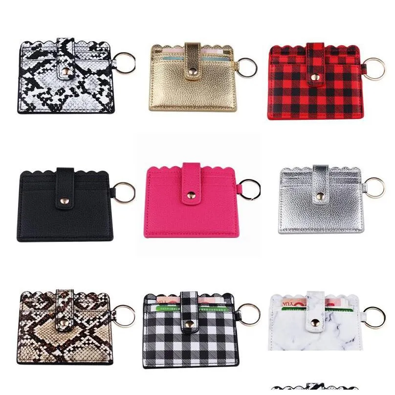 11 färger designer plånbok nyckelring leopard tryck pu läder väska nyckelringar hållare plånböcker kreditkort nyckelring armbands handväska kvinnor släpp de