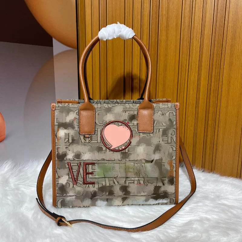 Trendy Women`s Totes Stylish Letter Embroidery Handbag Metal Applique Ve Canvas Shoulder Bag