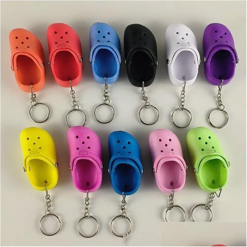 Keychains Lanyards 30 Pieces Cute 3D Eva Beach Hole Little Clog Shoe Key Chain Mini Slipper Shoes Keychain for Girl Boy Christmas Gift Dhkdx