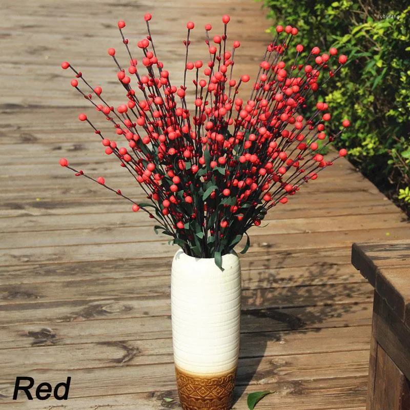 Fleurs décoratives 10 pièces plantes artificielles baies rouges PE Bouquet 6 fourchettes fruits porte-bonheur pour la décoration de noël décor de mariage à la maison fausse guirlande