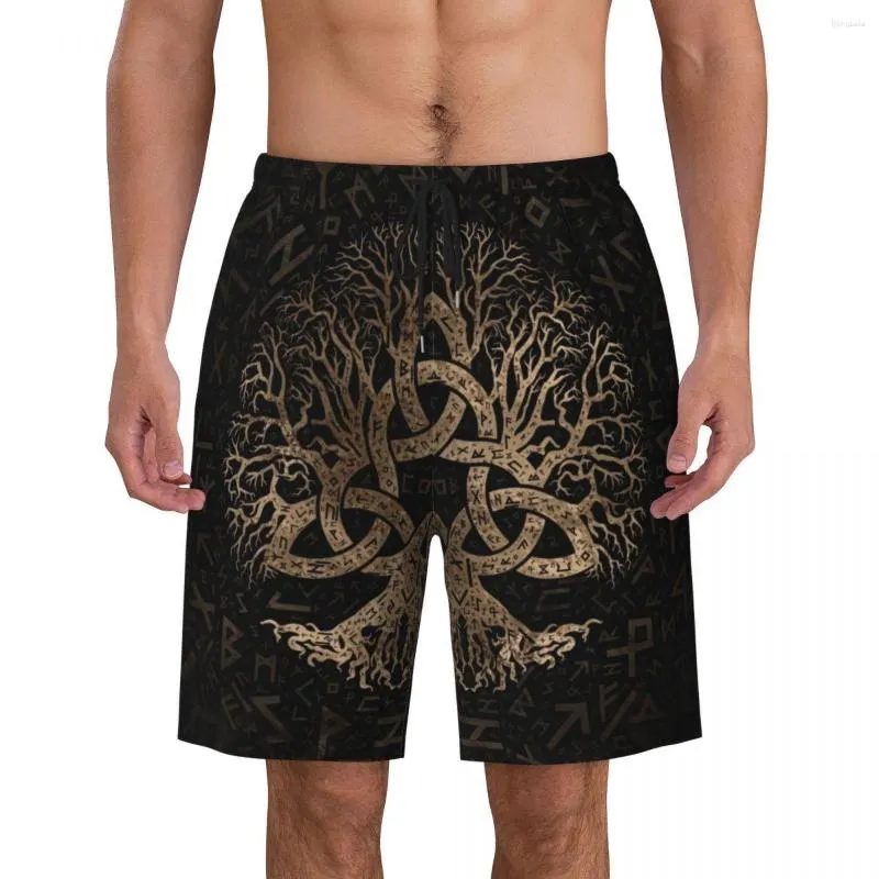 Pantaloncini da uomo Albero della vita con Triquetra su Futhark Boardshorts Mens Dry Board Yggdrasil Costume da bagno Costume da bagno stampato personalizzato