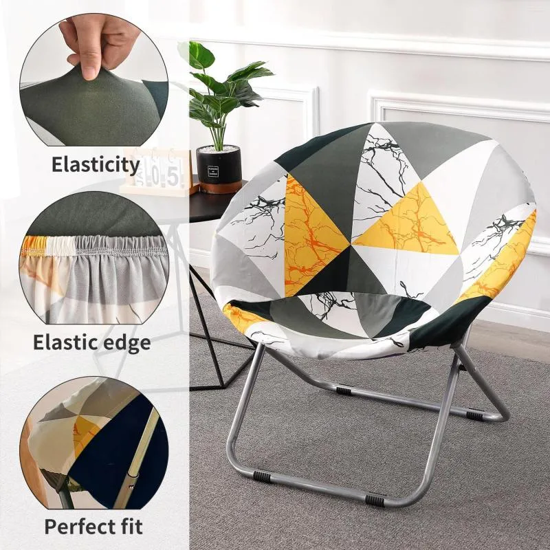 Stol täcker Round Moon Saucer täcker elastisk lat vikning för sovrumssätet slipcovers utomhusskydd