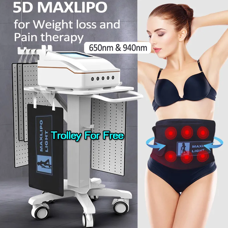 Factory Supply 5D Maxlipo Light 650nm & 940nm Infrared Lipolaser Fat Removal Machine Body Shaping Fat Burn Wrap Belt Weight Loss Pads Pain Therapy CE Approved