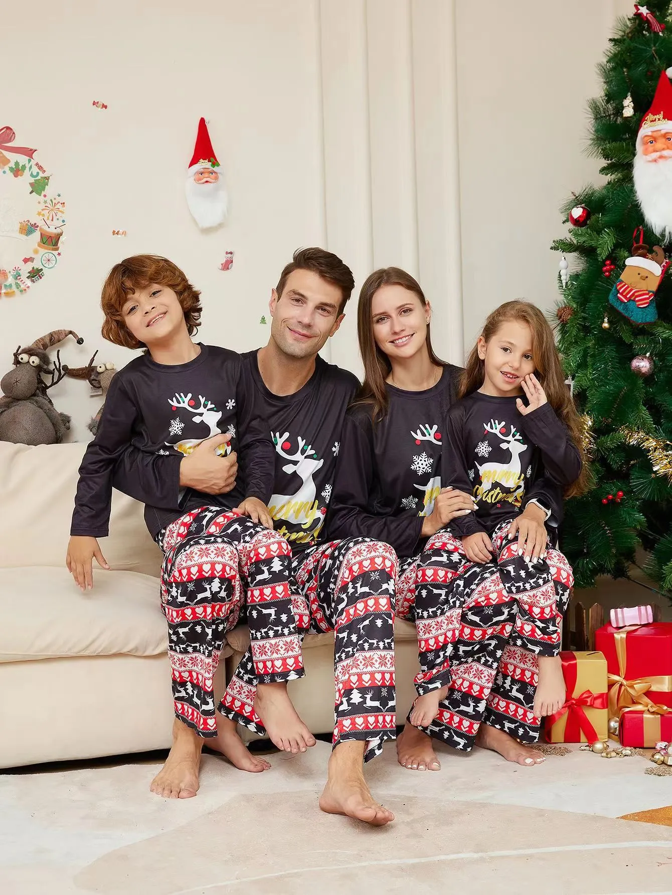 Pyjamas de noel assortis ensemble de vetements de maison mere fille pere et fils barboteuse vetements de nuit tenue mignonne pour chien