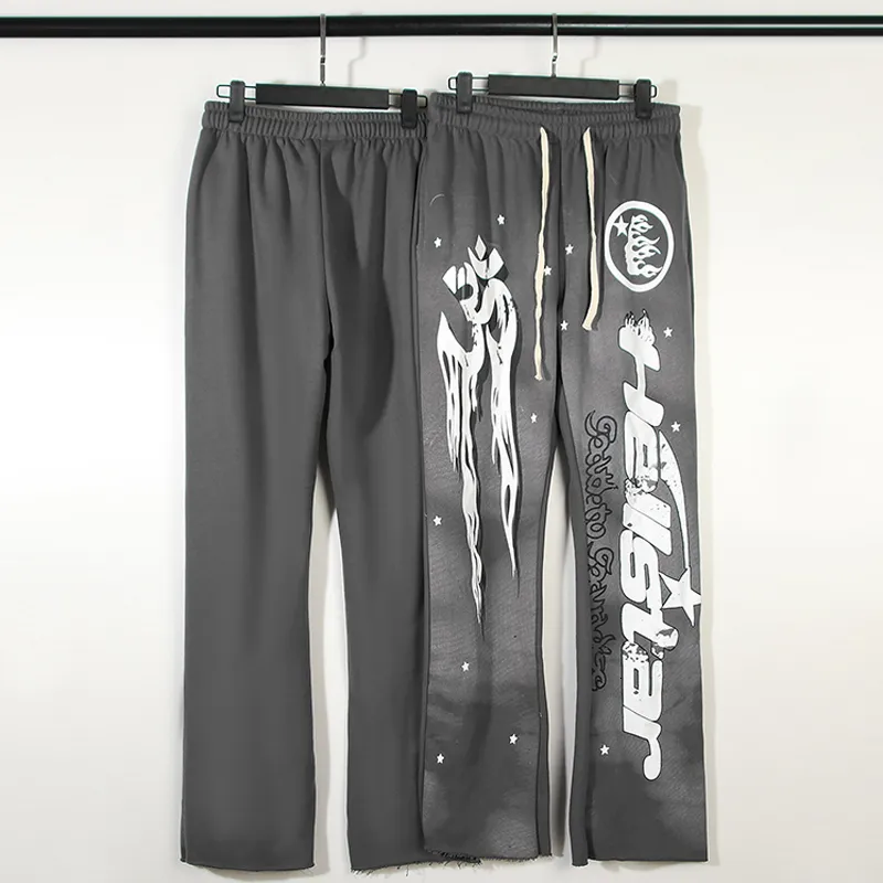 Herrbyxor Hellstar Sweatpants Högkvalitativ tung ulltyg Flame Letter Print Hellstar Street Hip Hop Loose Män kvinnor 230912