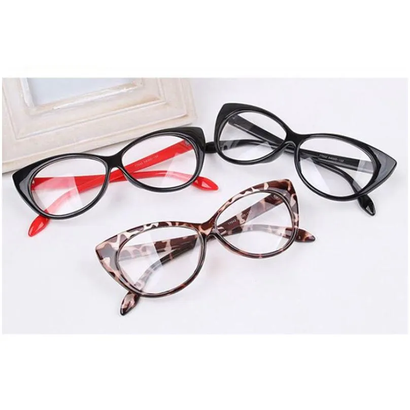 Montature per occhiali da sole all'ingrosso- Vintage leopardo rosso nero montature per occhiali moda classica occhi di gatto design lenti trasparenti occhiali occhiali F Dhykr