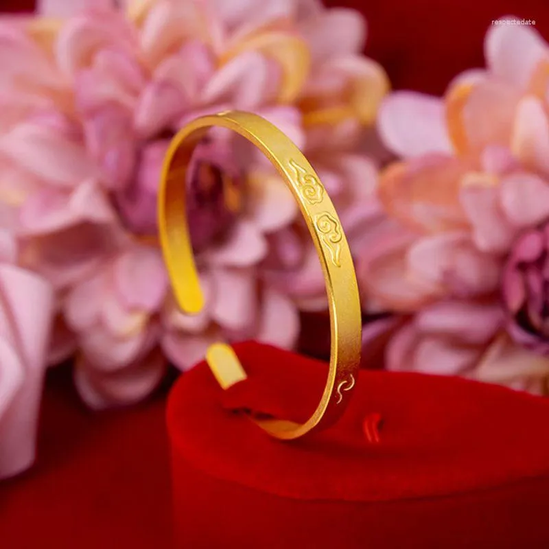 Bangle Clouds Carved Luxury Simple Women Cuff Yellow Gold Filled Fashion Female Jewelry Bracelet