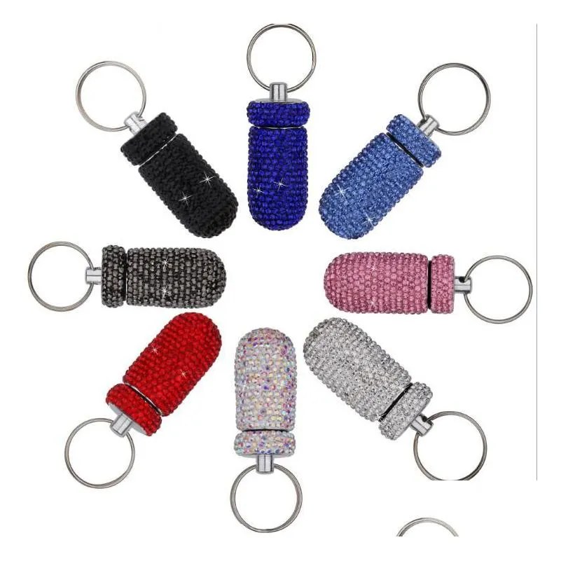 8 färger Crystal Bottle Keychain FL Diamond Storage Box Keychains for Women Men Decoration Gift Keyring Drop Delivery