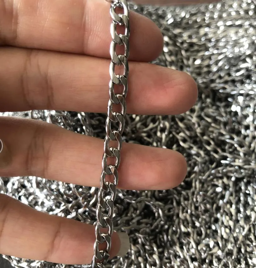 5 metros lote 5mm figaro link corrente de aço inoxidável jóias descobertas nk corrente diy colar masculino prata