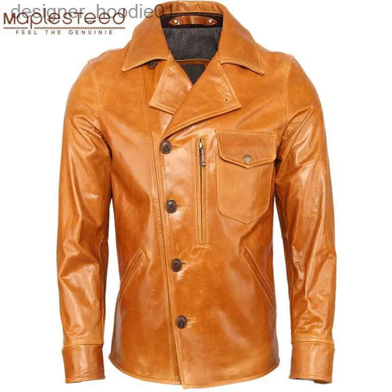 Men's Fur Faux Fur Men Leather Jacket 100% Cowhide / Oil Waxed Sheepskin Soft Genuine Leather Jacket Man Skin Coat Autumn Male Clothing Winter LJ201029 L230913