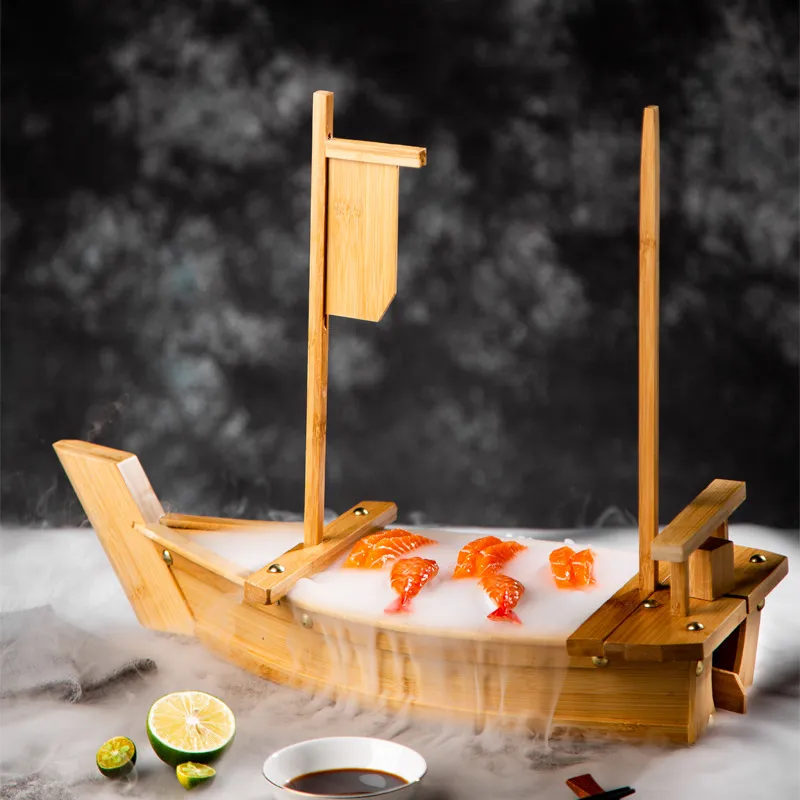 Sushi Tools Kreative Bambus Sushi Boote Sashimi Set Platte Küche Hot Pot Meeresfrüchte Set Platte Rohe Fischscheibe Holz Sushi Schiff Q566