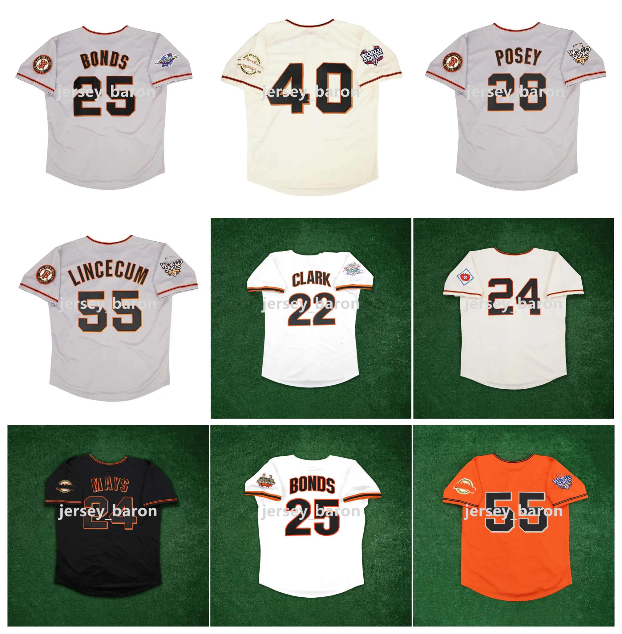 2010 2012 World Series SF Giants Jersey Baseball Tim Lincecum Barry Bonds Buster Posey Madison Bumgarner Willie Mays Deion Sanders Will Clark Strawberry Size S-5xl