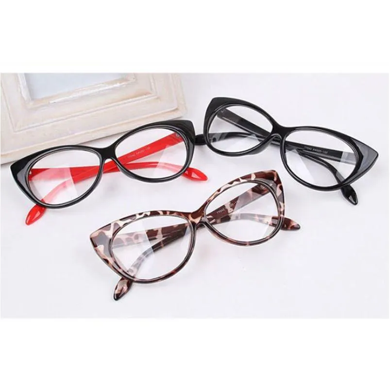 Óculos de sol quadros atacado- vintage vermelho leopardo preto óculos quadro moda clássico gato olhos design lente clara óculos óculos f dhksa