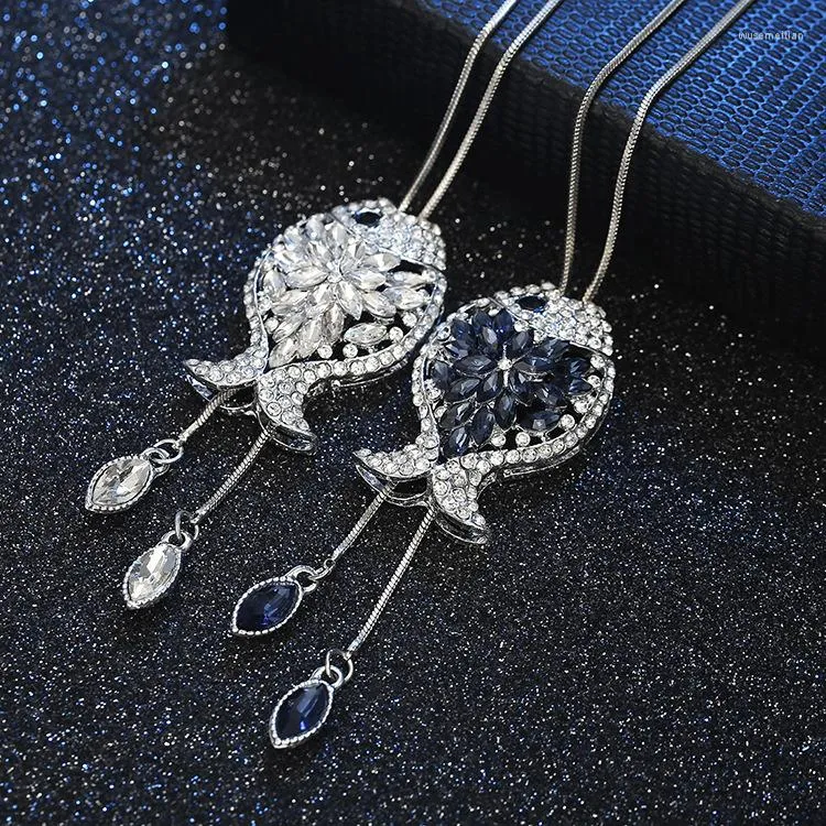 Naszyjniki wiszące kobiety długi naszyjnik biżuteria moda pusta kryształ ryby choker collier femme łańcuch swetra bijoux colar