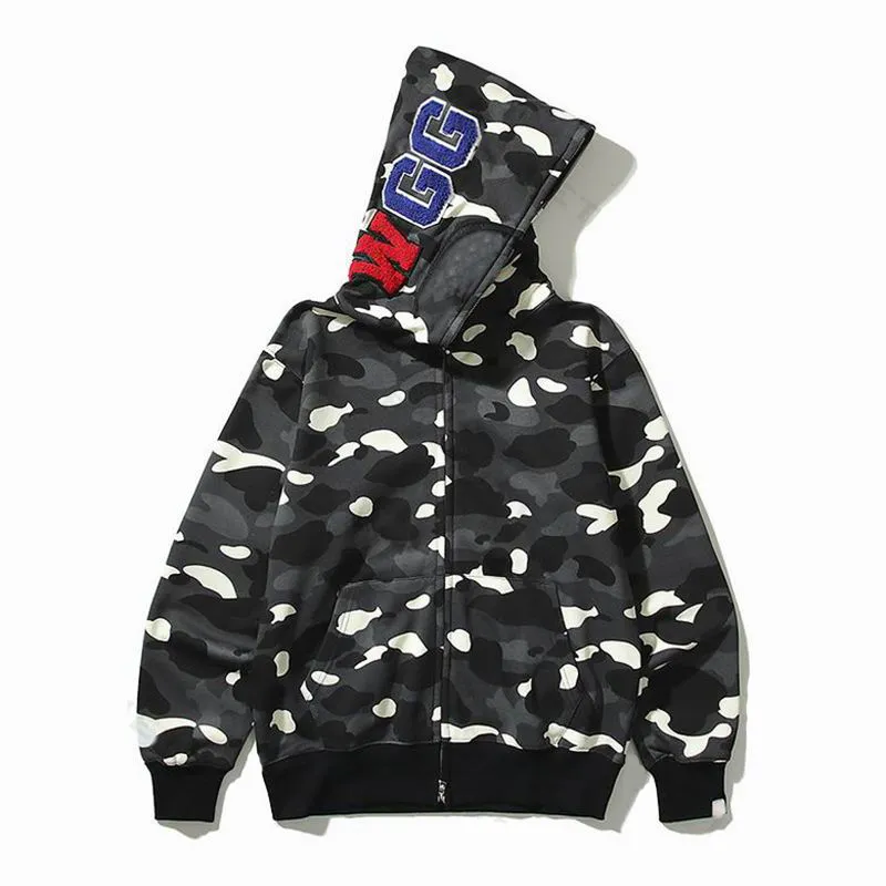 Bape Felpe con cappuccio da uomo Designer Shark Felpe luminose Lettere Felpa con cappuccio mimetico Maglioni con zip in cotone oversize Felpe con cappuccio Cardigan ricamato Cardigan in pile tecnico C1NZ