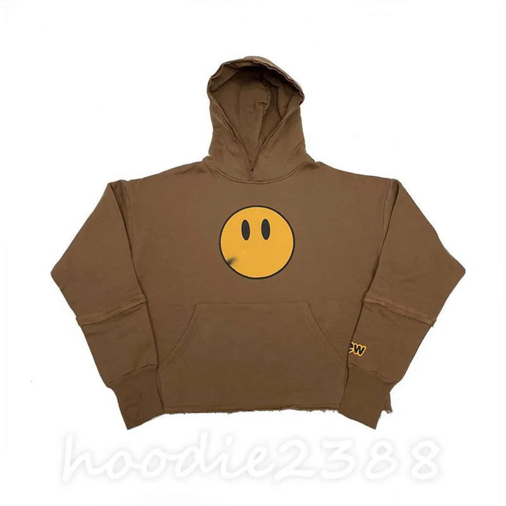 Destroy Smiley Face Print Plus Fleece Hoodie Splicing Fade to Do Old Wind Couple Hoodie, Smiley Face Hoodie Altes Schwarz, normales Braun 1604-2