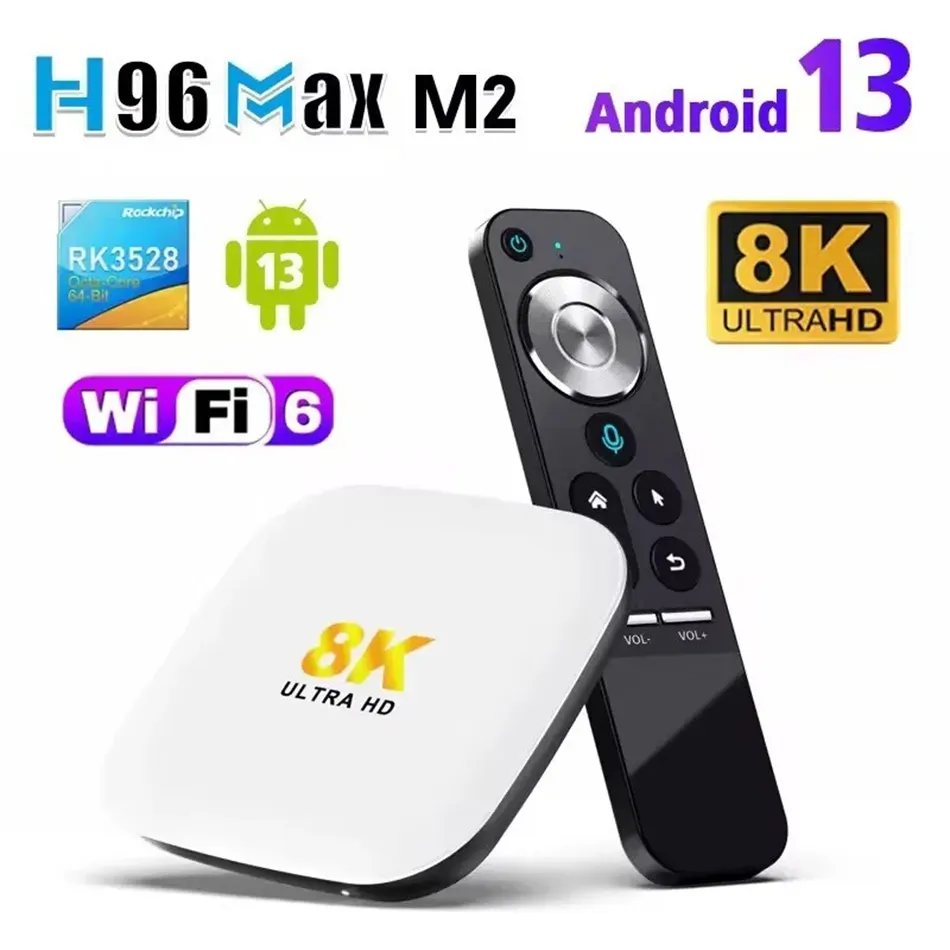 Caixa de tv android h96max m2 android13.0 rk3528 4gb ram 64gb rom suporte wifi6 bt5.0 8k conjunto de vídeo caixa de tv superior h96 max