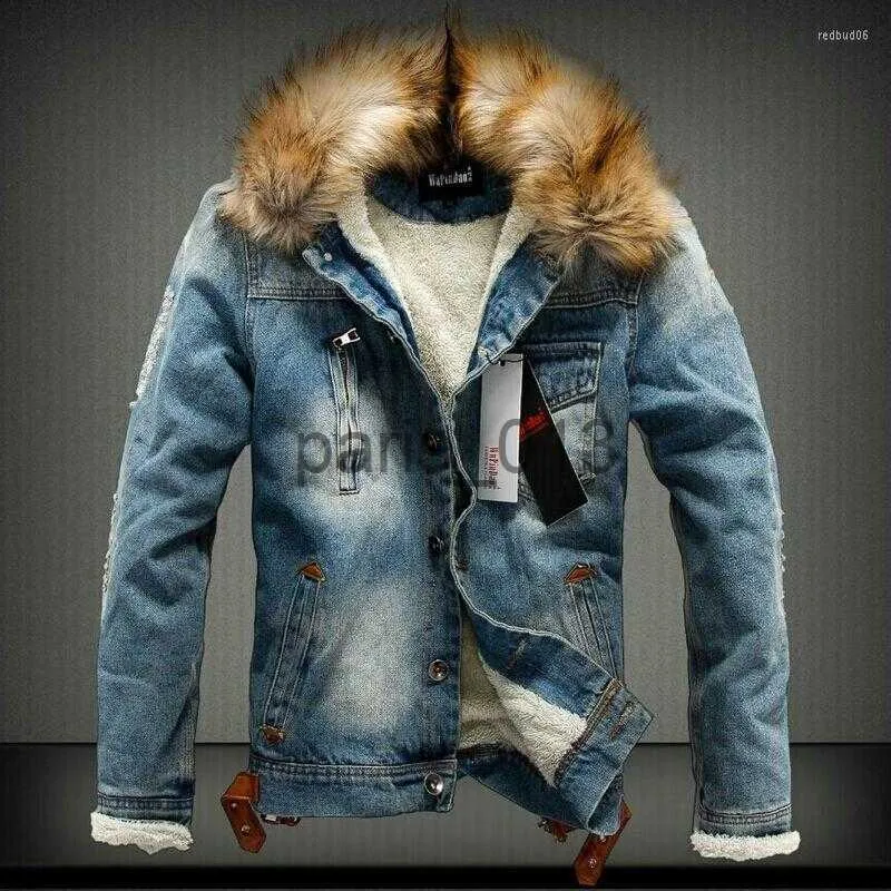 Men's Jackets Men's Jackets Anbenser hommes hiver chaud déchiré Denim veste polaire doublé épais thermique en détresse Jean et manteaux avec col de fourrure x0913 x0913