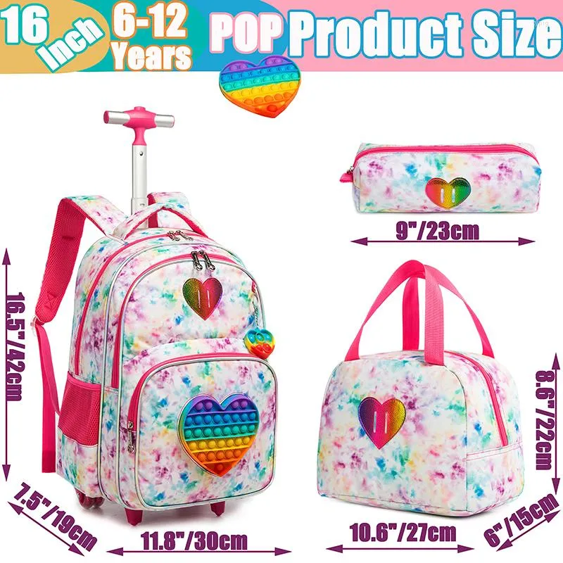 Girls Rolling Backpack With Wheels Double Decker Lunch Bag