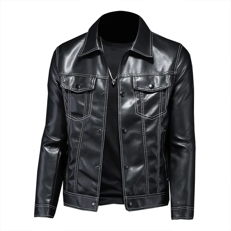 Men's Leather Faux Causal Vintage Jacket Coat Men Outfit Design Motor Biker Zip Pocket PU Business Simple Clothing 4XL 230912