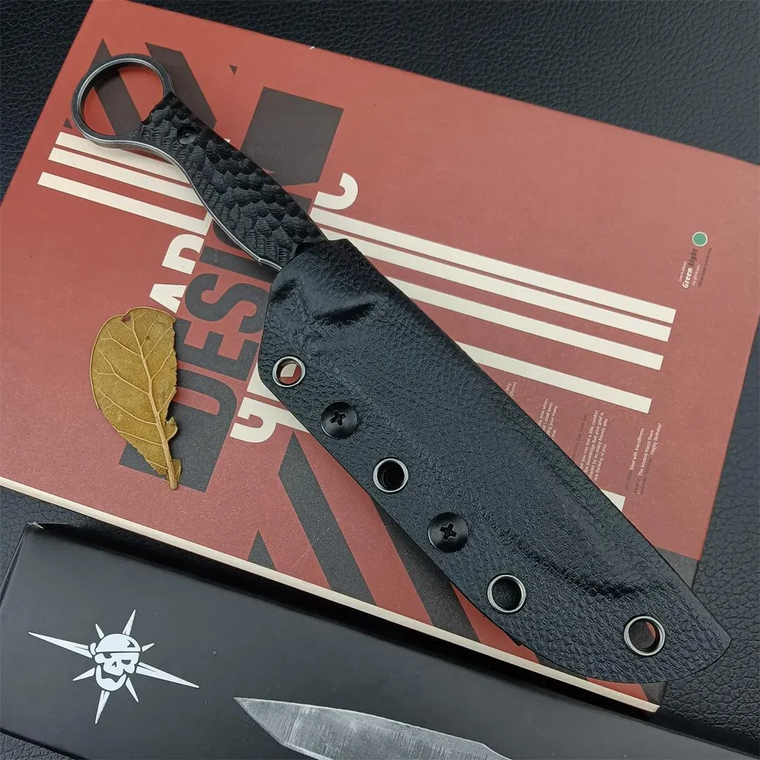 Toor Knives Anaconda Couteau à lame fixe 9,5 cm, point de chute en oxyde noir, poignées G10 noires avec anneau rose, gaine Kydex noire, autodéfense extérieure, tactique, camp, chasse, combat