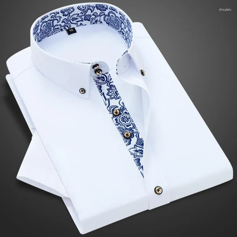 Camicie casual da uomo Camicia a maniche bianche blu Camicia corta sottile formale solida Ropa per uomo