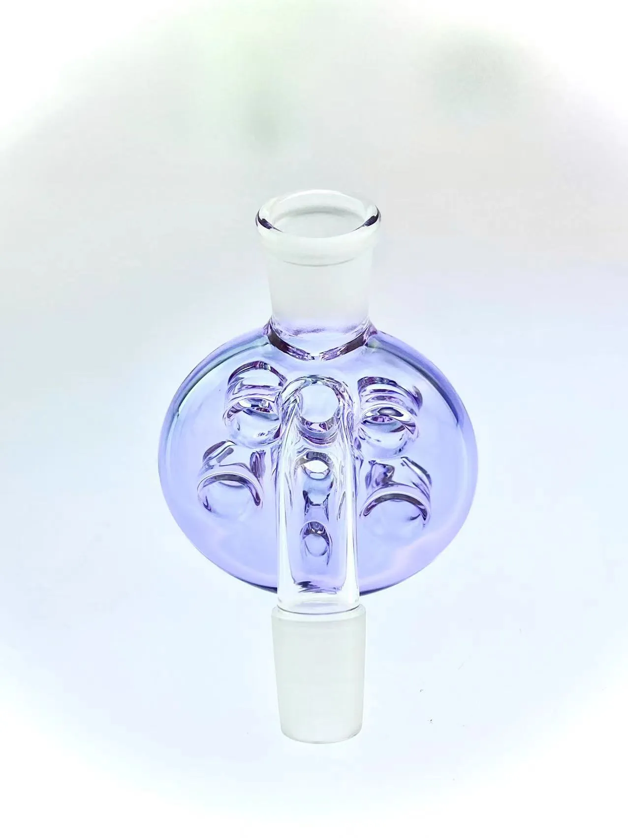Glas-Shisha, violett, CFL-farbig, Schweizer Aschefänger, 14 und 18 mm, beide mit 4-Loch-Hornkopf von hoher Qualität