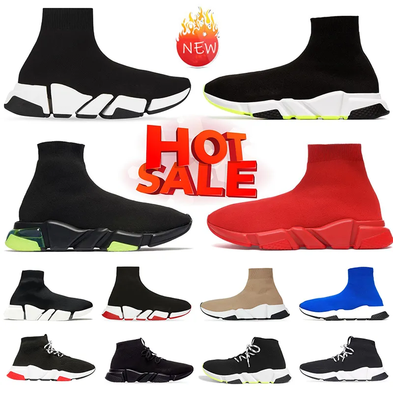 Nouveau produit Casual Chaussette Chaussures Speed Trainer Pour Hommes Femmes Designer Baskets Chaussures Blanc Noir Rouge Semelle Claire Volt Bleu Fluo Jaune Semelle Hommes Femmes Chaussures De Plein Air