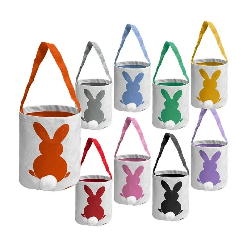 Décoration de cadeau de fête Sacs de panier de lapin de Pâques Sacs de coton et de lin transportant des cadeaux et des œufs Sac de bonbons de chasse Queues moelleuses Imprimé Jouets de lapin Seau Fourre-tout 9 Couleur B1102