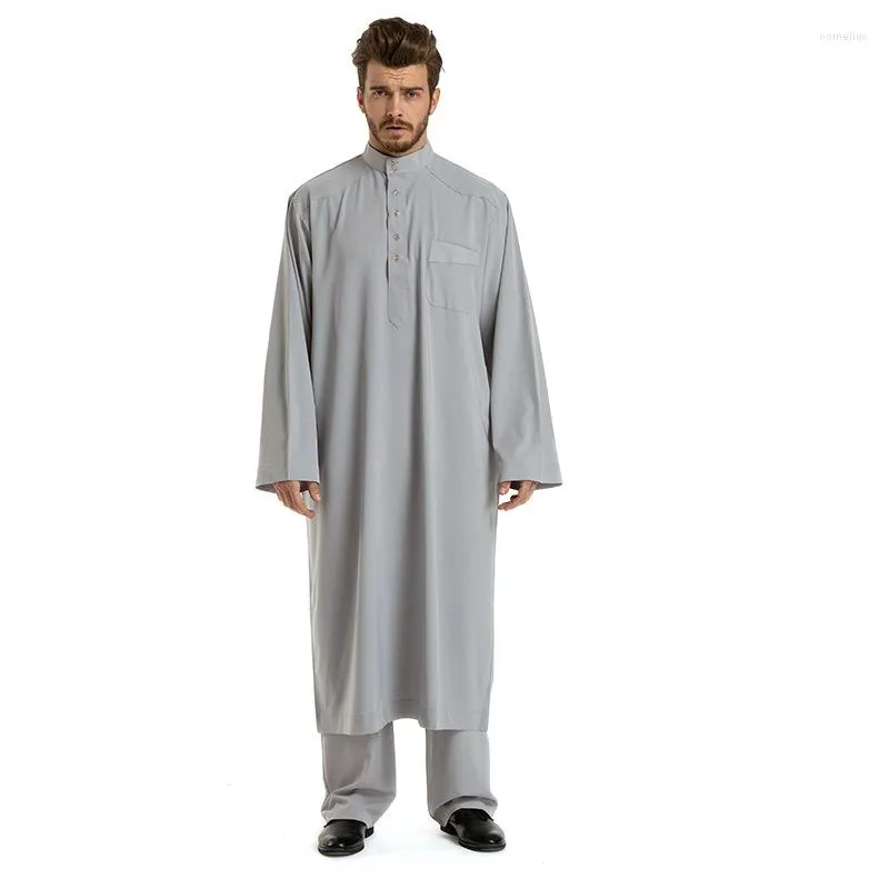 民族衣類イスラム教徒サウジアラビアの男性Jubba Thobe Robe Musulmana Tops Pants Abaya Dress Set Dishdasha Thoub Kaftan Eid Ramadan Islam