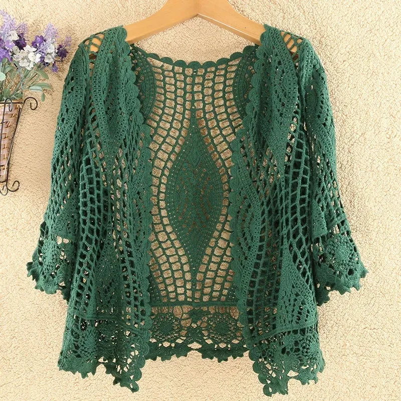 Women's Knits Tees Knitted Cardigan Jacket Women Spring Summer Hollow Shawl Short Sun-proof Tops Female Casual All-match Thin Ladies Coat 230912