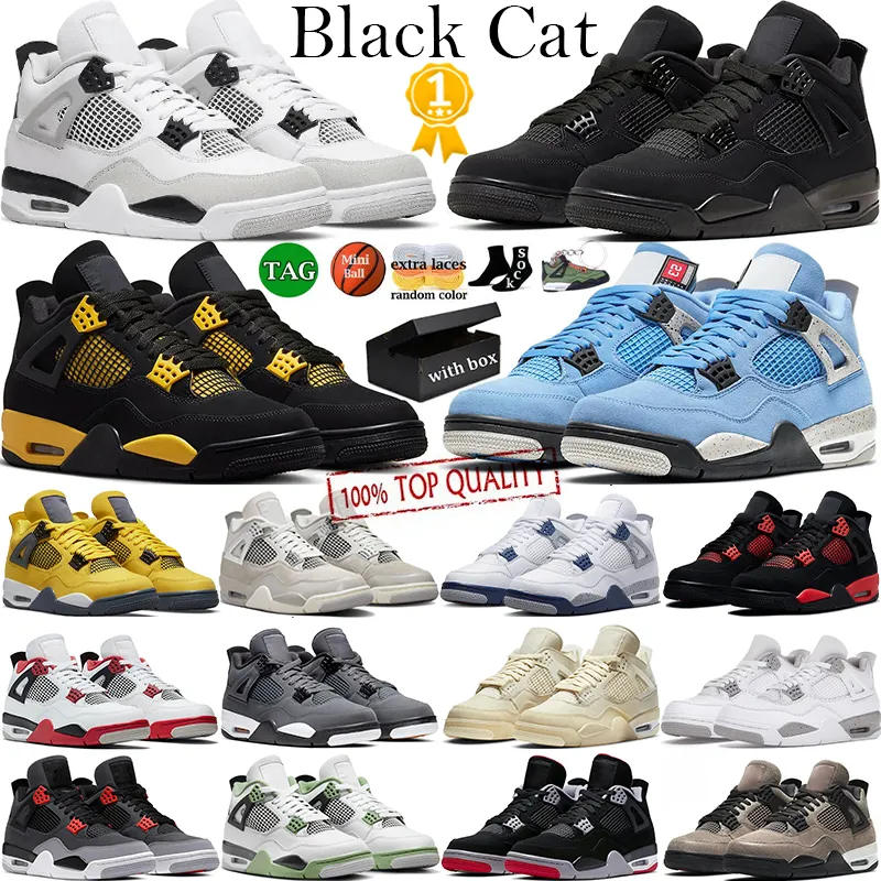 with Box 4 Basketball Shoes for Men Women 4s Military Black Cat Red Cement Yellow Thunder White Oreo Sail Cool Grey Blue University