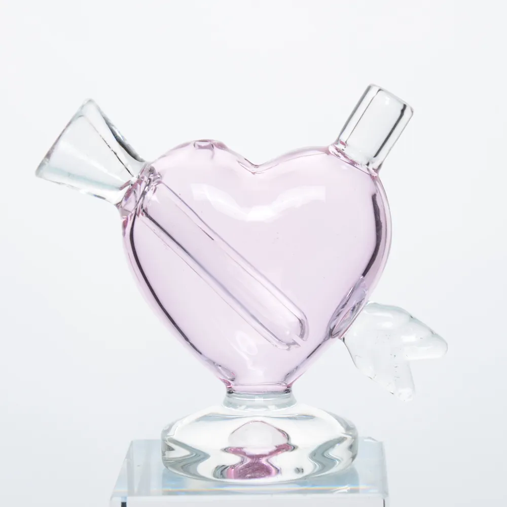 Wholesale High Quality 80mm Mini Heart Shape Pink Customizable Glass DAB Rig Glass Water Hookah Pipe Pink Glass Bong