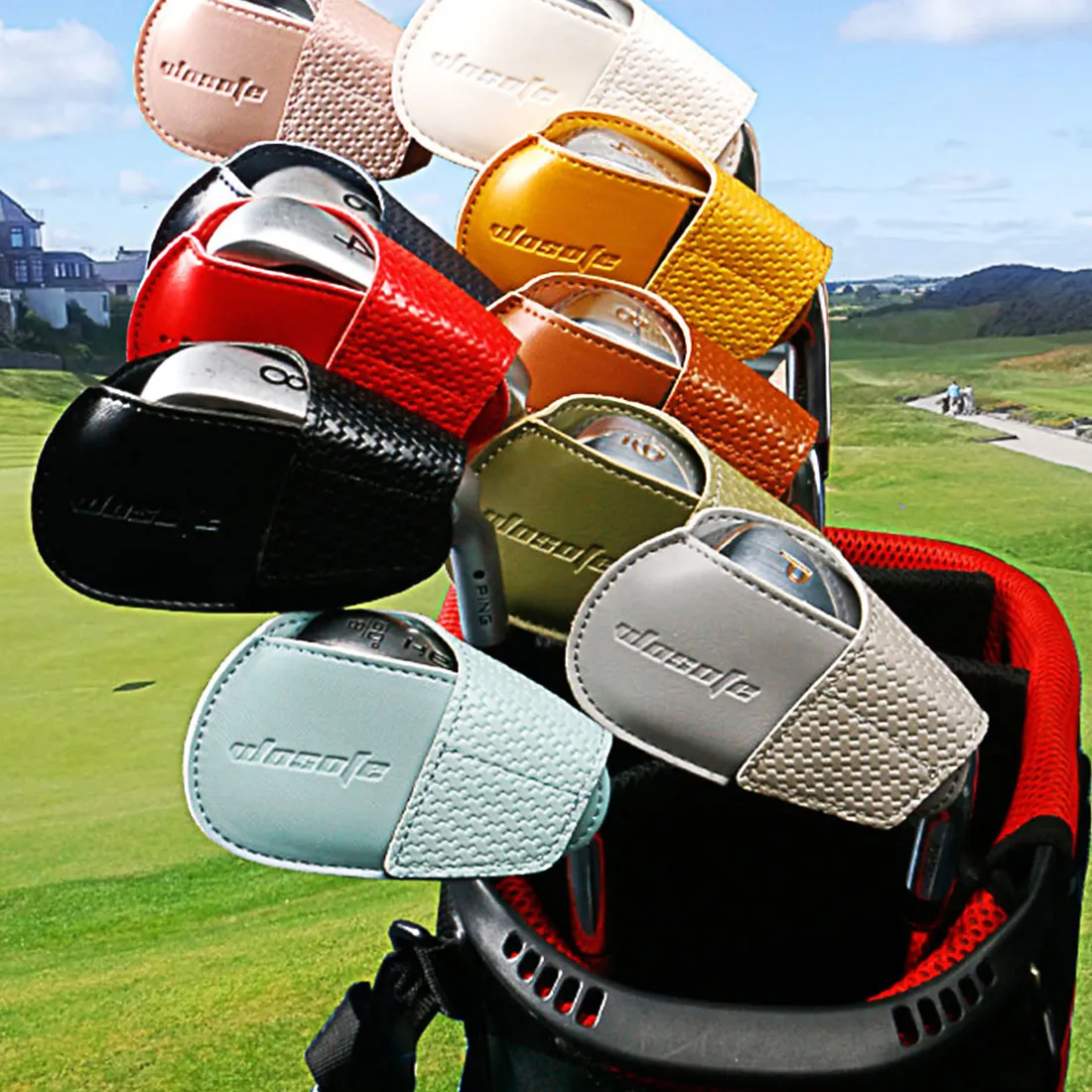 Diğer Golf Ürünleri 10 PCS/SET Golf Demir Kafa Kapakları Set 10 Renk PU Deri Koruyucu Açık Head Moor Training Golf Sporting Putter Koruyucu 230912