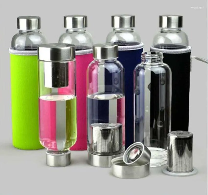 Vinglas 420 ml sportdryck flaskor bärbar vattenglas kopp verklig borosilikat filter te infusör utomhus resemugg mugg