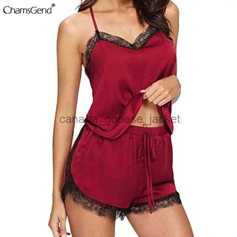 Women's Sleep Lounge Women's Sleepwear 2pc Women Sexy Lingerie Lace Satin Camisole Trousers Pajamas Sleep Wear Home Clothes 2023L230913