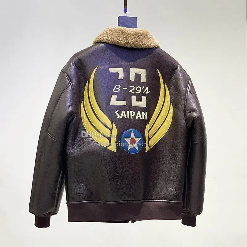 B29 Saipan Sheepskin Jackets Brown A2 Flight Suit Fur in One 기름 왁싱 말 가죽