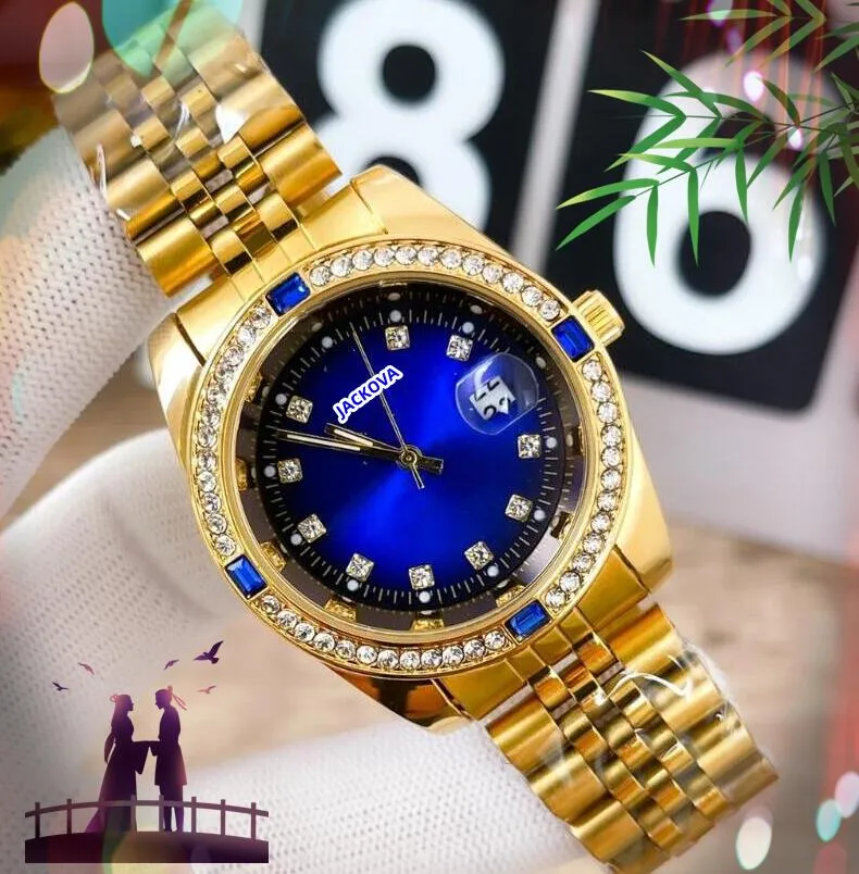 Popular Unsiex Women Men Lovers Watch Luxury Fashion Colorful Crystal Diamonds Ring Clock Quartz Movement business casual wristwatch montre de luxe gifts