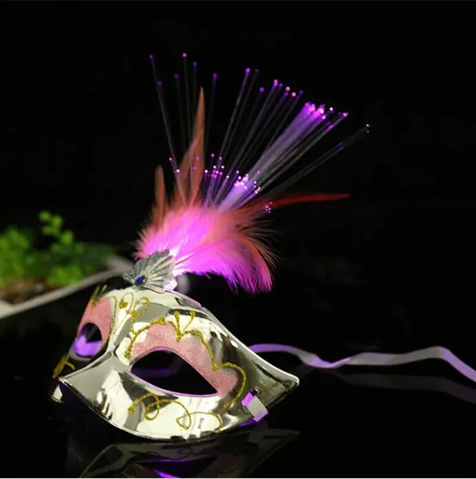 LED Fiber Light up Mask Masquerade Fancy Dress Party Princess Feather Glowing Masks masquerade masks