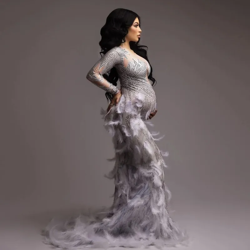 silver maternity photoshoot dress Off Shoulder Maternity Dress for Photoshoot Pregnancy Women Maternity Gown yewendress