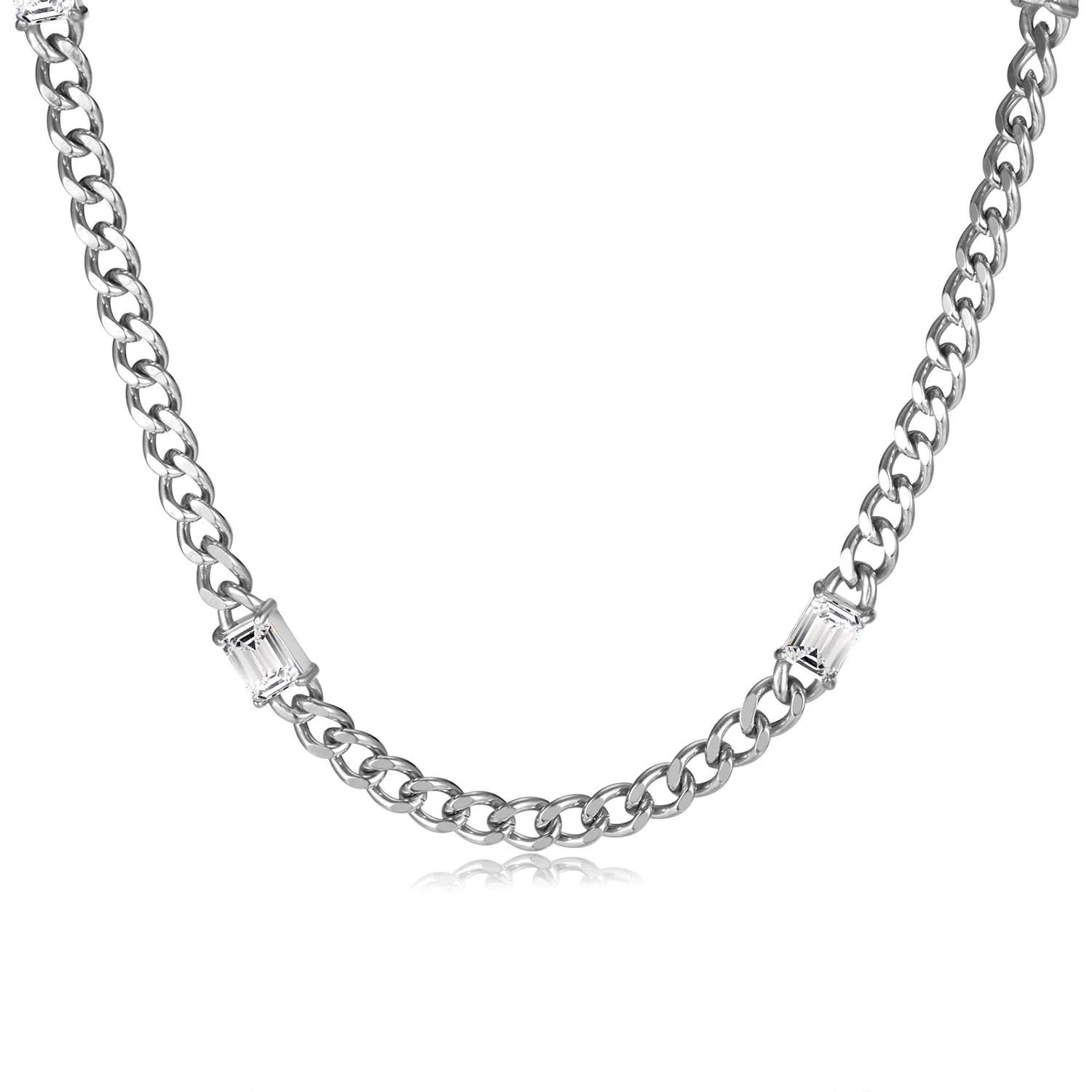 Collier en acier inoxydable pour hommes et femmes, chaîne cubaine, bijoux en zircone cubique, 6.5mm, 17 pouces + 6cm, chaîne d'extension, n2308