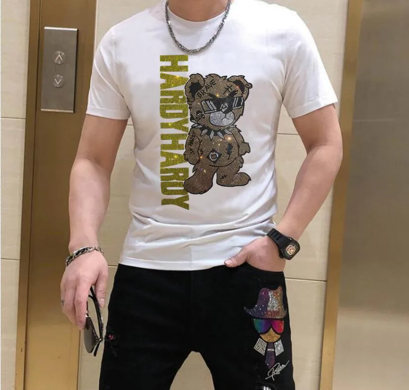 S-6XL anime camiseta masculina novo gráfico strass de alta qualidade moda verão quente broca camisetas streetwear roupas masculinas lvr