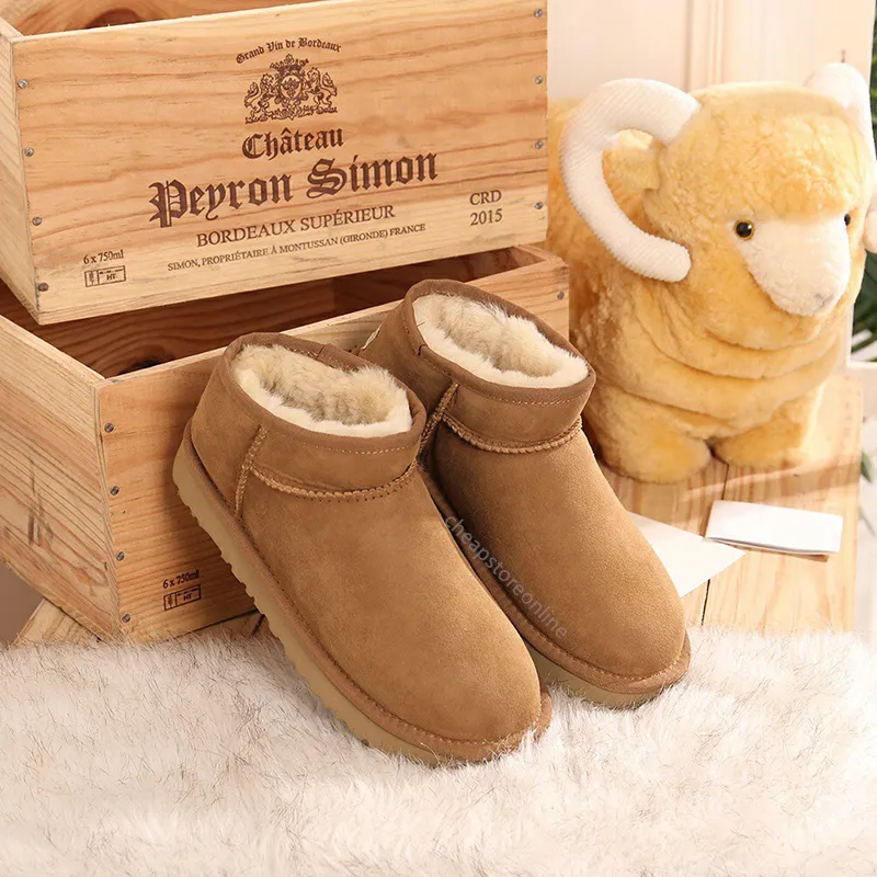 Australië Laarzen Dames Designer Sneeuw Winter Schapenvacht Boot Mode Dames Platform Stevige Laars Dames Klassieke Ultra Mini Suède Wol Kastanje Enkellaarsjes EUR 35-44